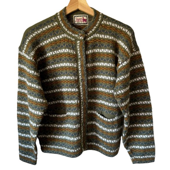 The Alpaca Connection Sweaters - The Alpaca Connection Peru Handmade Stripped Button Front Cardigan Pockets